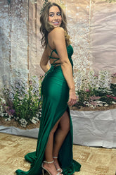 Mermaid Spaghetti Straps Jersey Prom Dress with Slit